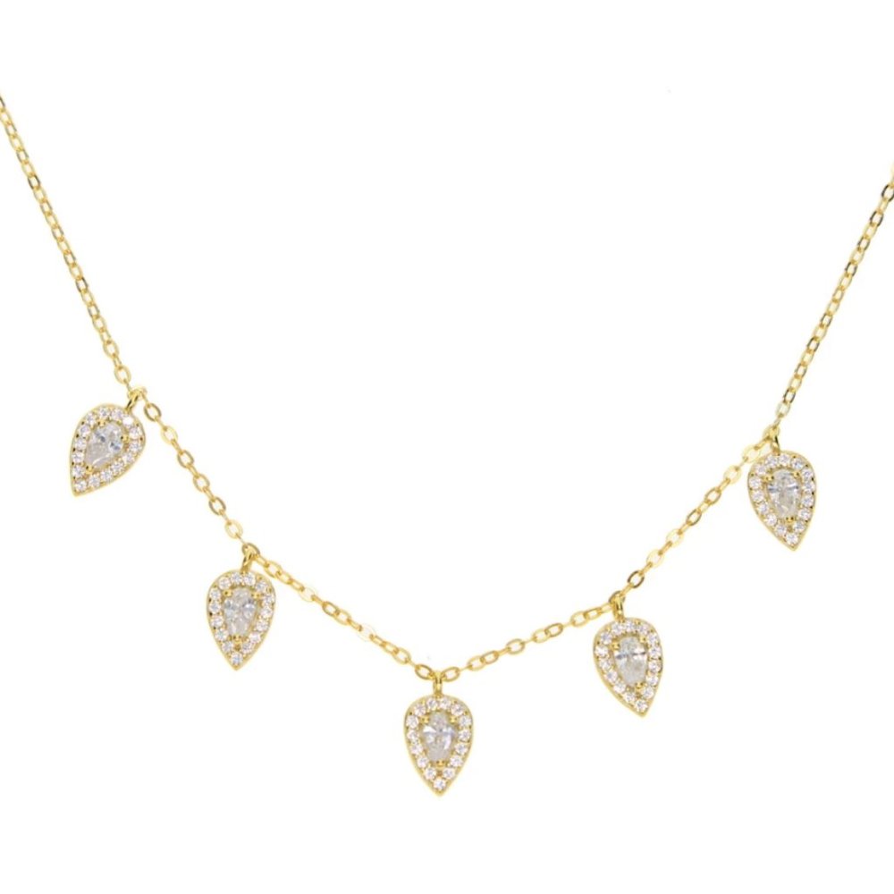 925 Diamond CZ Tear Drop Charm Necklace Choker 258 - Picture 4 of 5